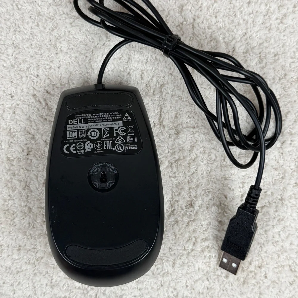 Dell MOCZUL Wired Optical USB Mouse LaserStream 0V7623 3-Button‎ Scroll Wheel